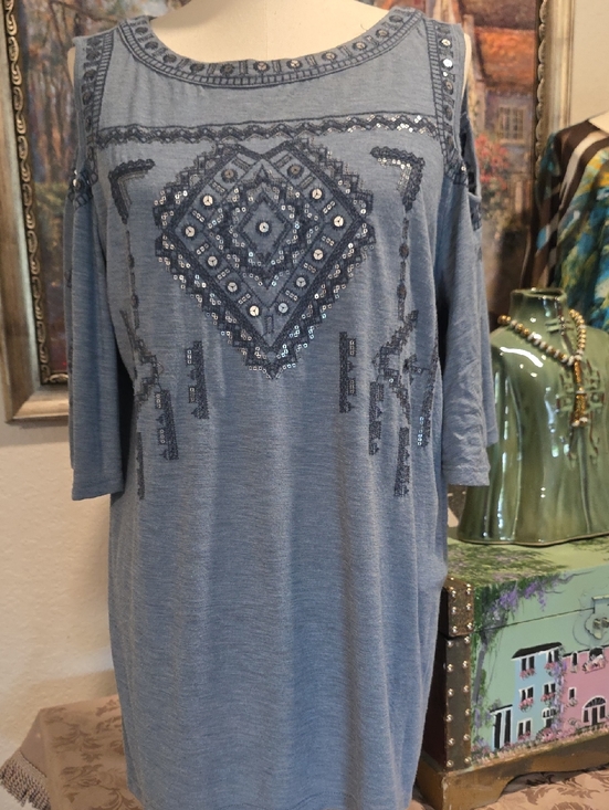 Chico's Tops - Denim Blue Cold Shoulder Tee/Tunic